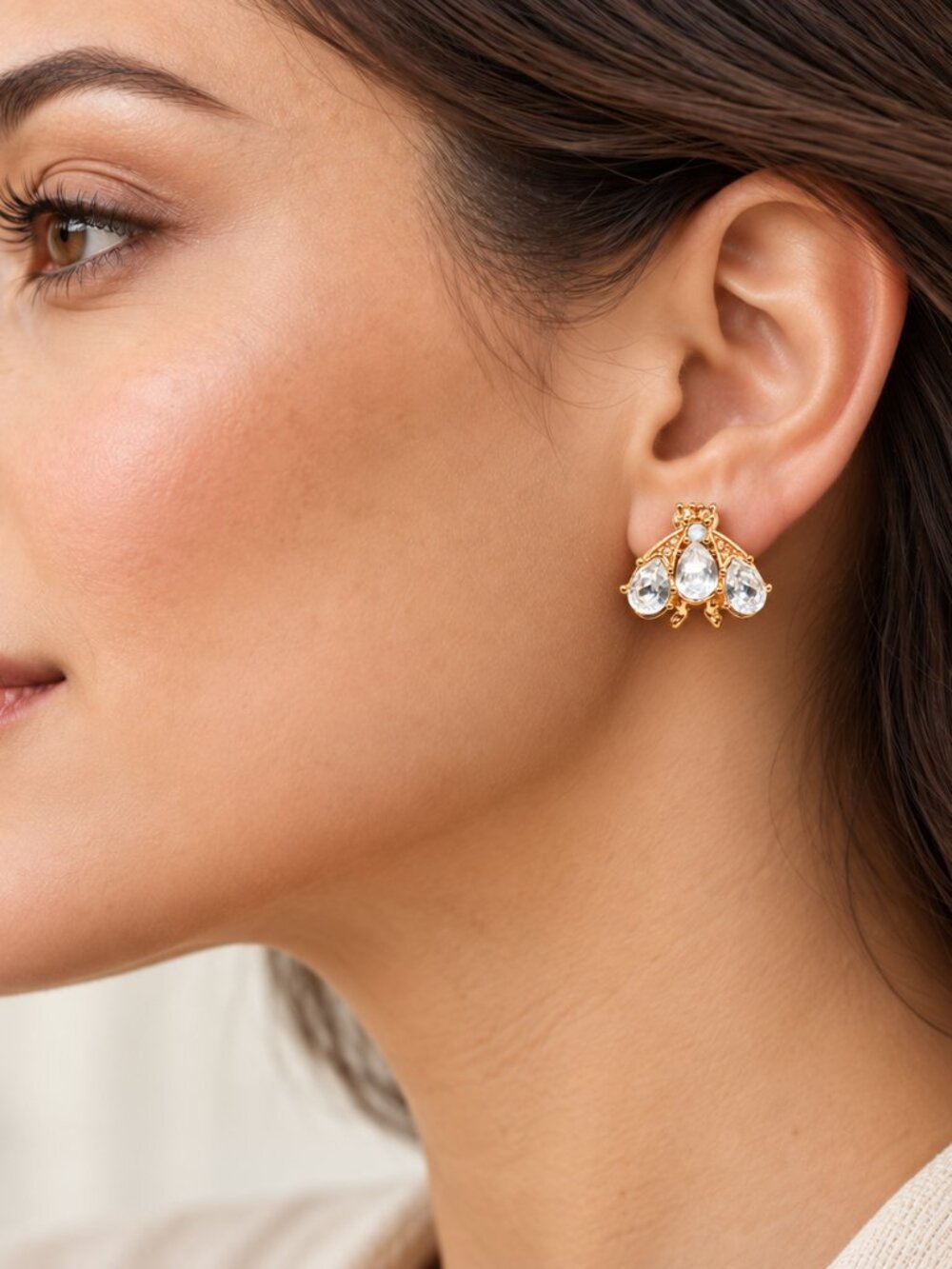Vintage Christian Dior Crystal Bee Earrings 1980s